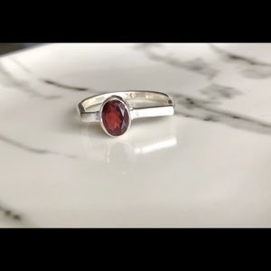 Ring Natural Faceted Garnet & Sterling Silver